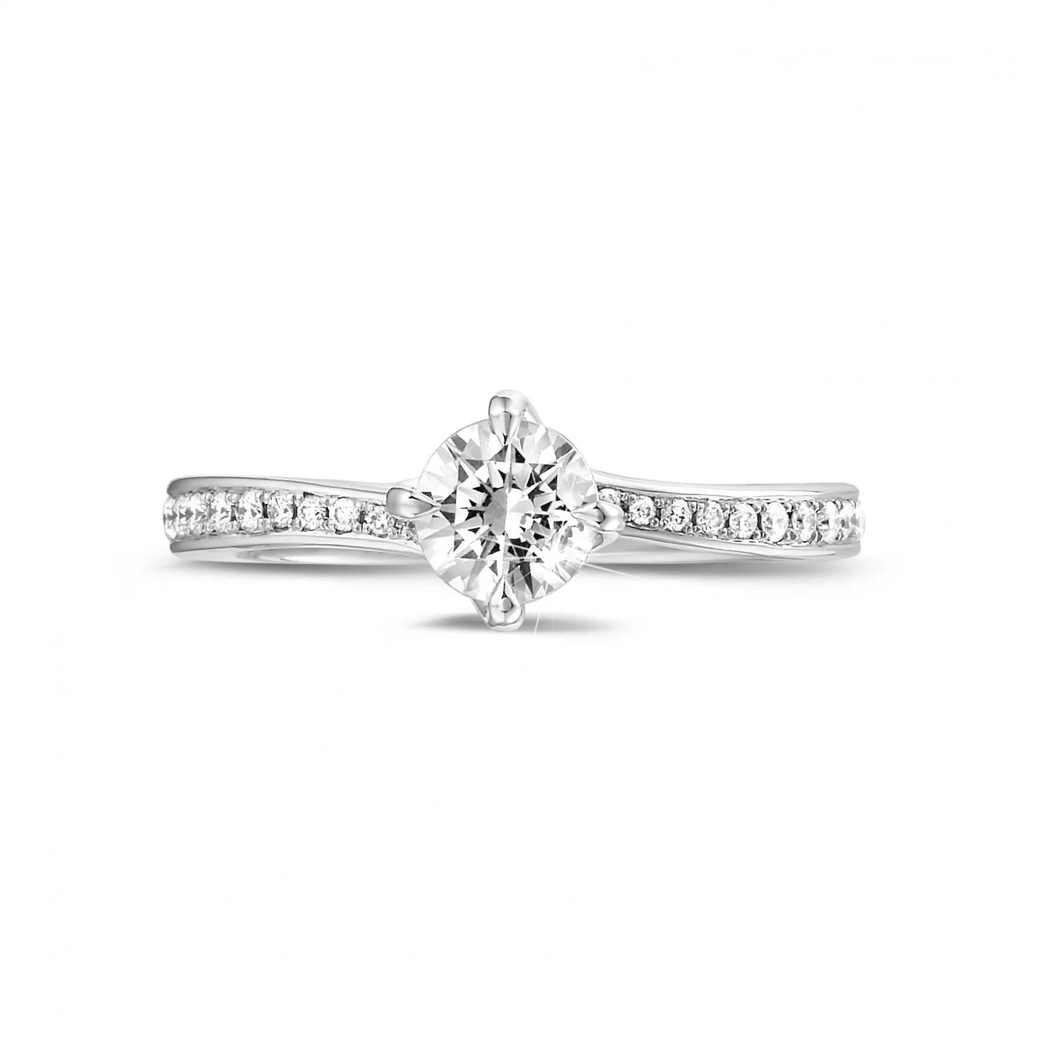 0.50 quilates anillo solitario diamante en oro blanco con diamantes en los lados 