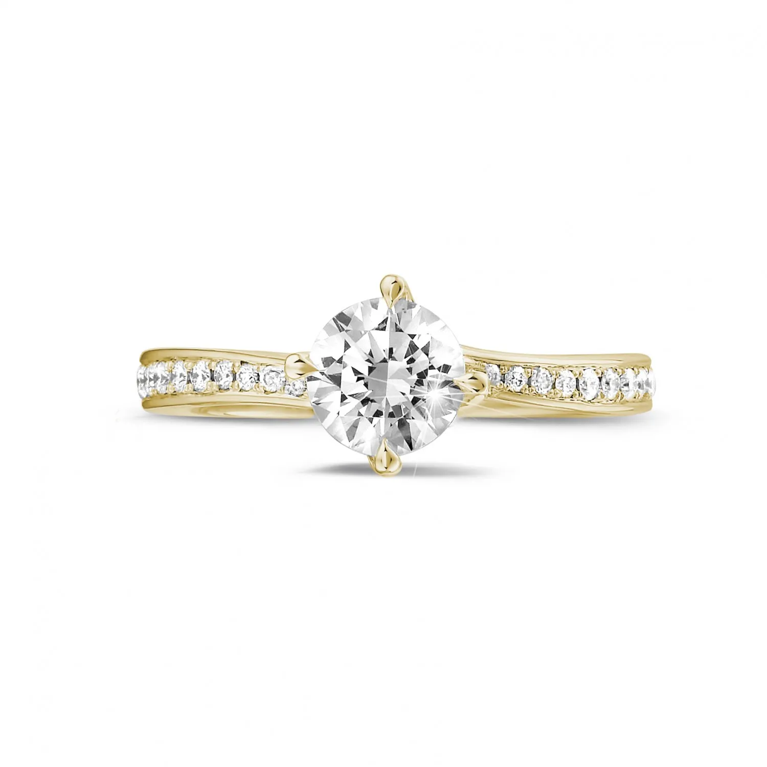 0.70 quilates anillo solitario diamante en oro amarillo con diamantes en los lados 