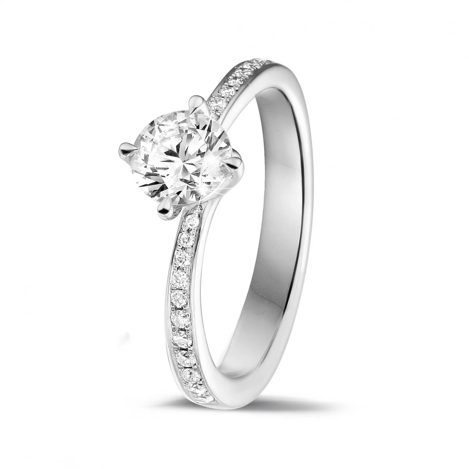 0.70 quilates anillo solitario diamante en oro blanco con diamantes en los lados 