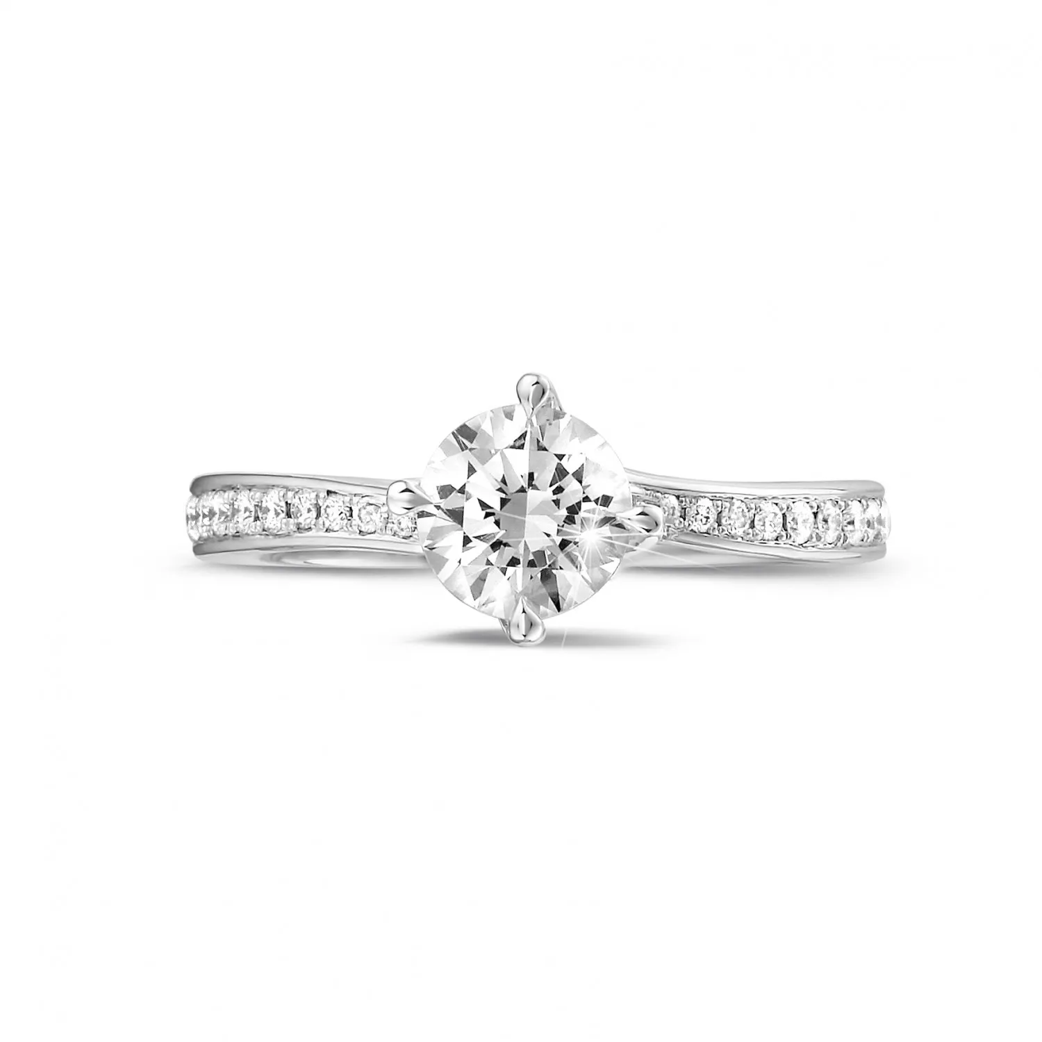 0.70 quilates anillo solitario diamante en oro blanco con diamantes en los lados 