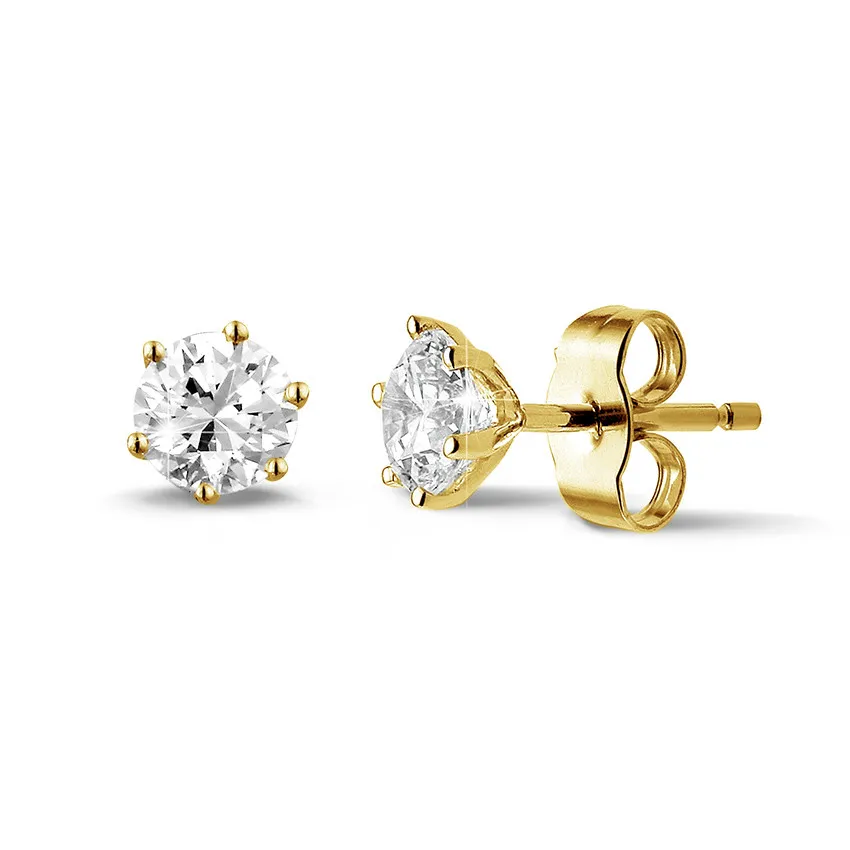 1.00 quilates pendientes diamantes clásicos en oro amarillo con seis garras 