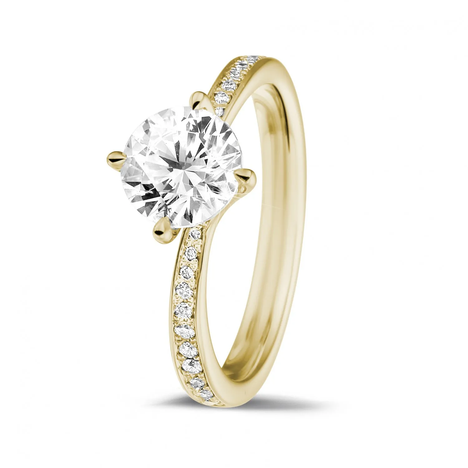 1.25 quilates anillo solitario diamante en oro amarillo con diamantes en los lados 