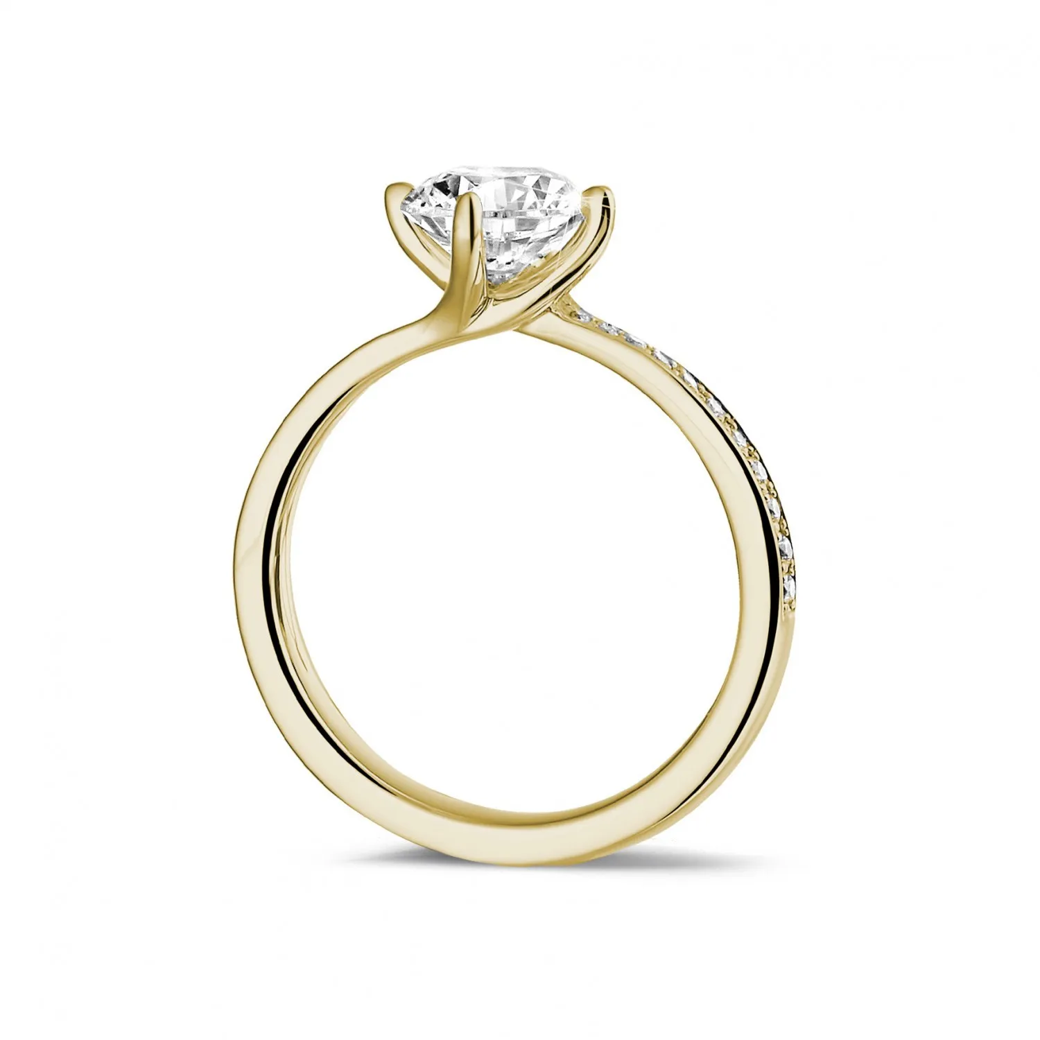 1.25 quilates anillo solitario diamante en oro amarillo con diamantes en los lados 