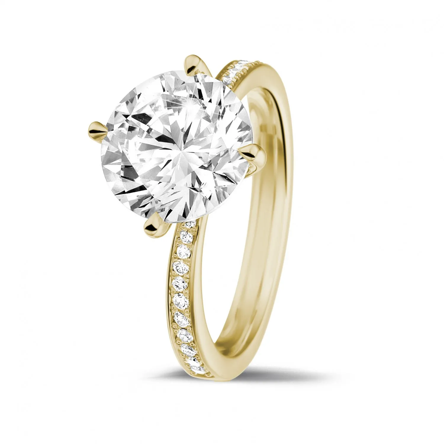 3.00 quilates anillo solitario diamante en oro amarillo con diamantes en los lados 