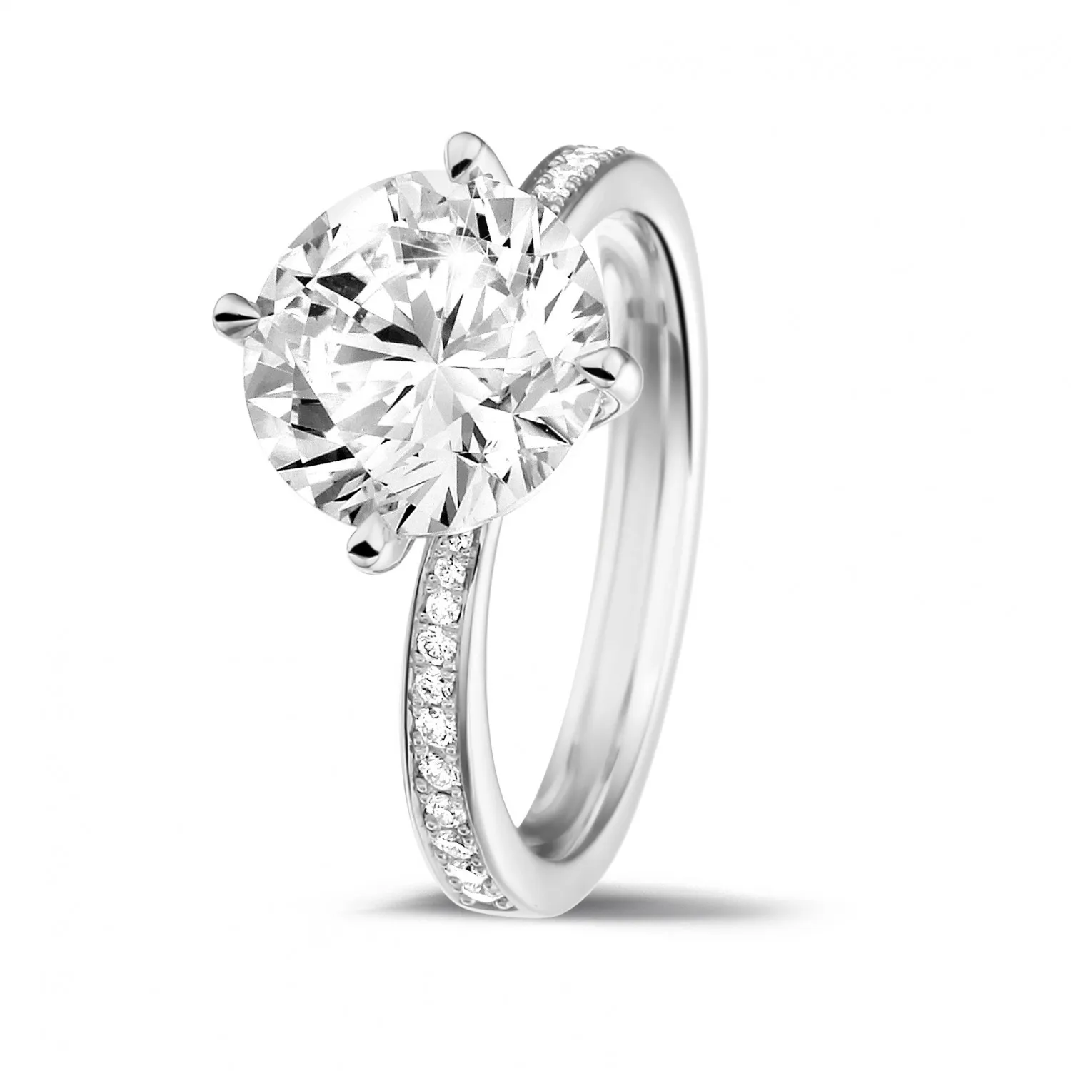 3.00 quilates anillo solitario diamante en oro blanco con diamantes en los lados 