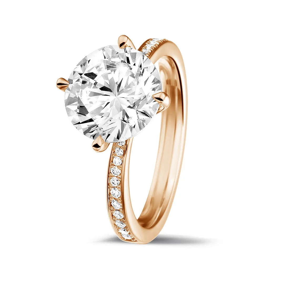 3.00 quilates anillo solitario diamante en oro rojo con diamantes en los lados 