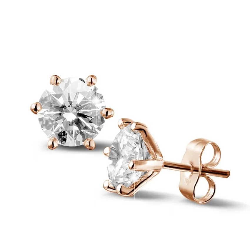 3.00 quilates pendientes diamantes clásicos en oro rojo con seis garras 