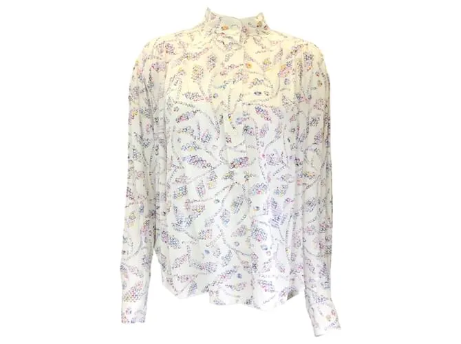 Autre Marque Isabel Marant Etoile Top blanco de crepé de manga larga con estampado Berangere multicolor en color crudo 