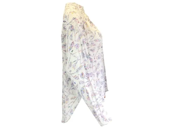 Autre Marque Isabel Marant Etoile Top blanco de crepé de manga larga con estampado Berangere multicolor en color crudo 