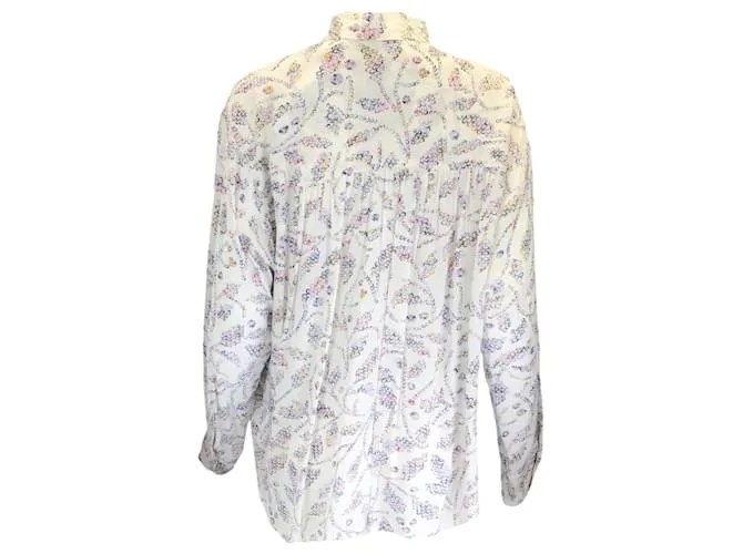 Autre Marque Isabel Marant Etoile Top blanco de crepé de manga larga con estampado Berangere multicolor en color crudo 