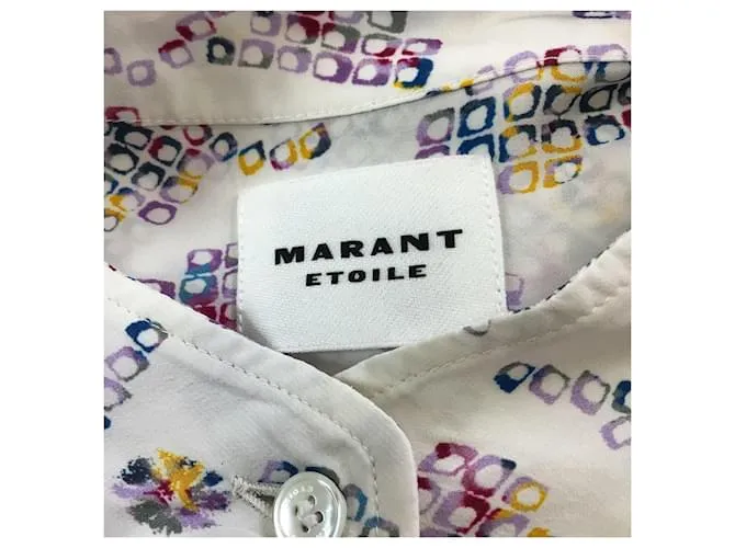 Autre Marque Isabel Marant Etoile Top blanco de crepé de manga larga con estampado Berangere multicolor en color crudo 
