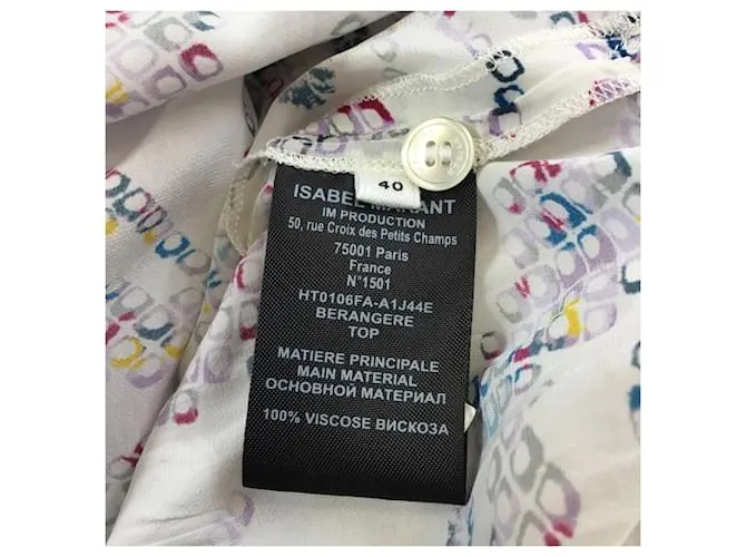 Autre Marque Isabel Marant Etoile Top blanco de crepé de manga larga con estampado Berangere multicolor en color crudo 