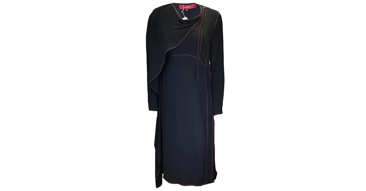 Autre Marque Sies Marjan Negro / Vestido midi de crepé de seda con costuras en contraste de manga larga rojo 