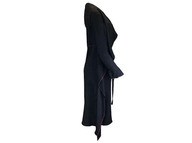 Autre Marque Sies Marjan Negro / Vestido midi de crepé de seda con costuras en contraste de manga larga rojo 