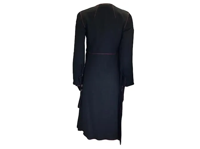 Autre Marque Sies Marjan Negro / Vestido midi de crepé de seda con costuras en contraste de manga larga rojo 