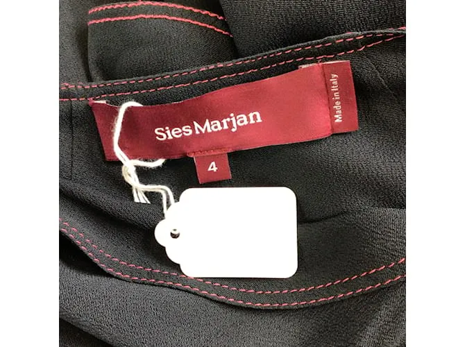 Autre Marque Sies Marjan Negro / Vestido midi de crepé de seda con costuras en contraste de manga larga rojo 
