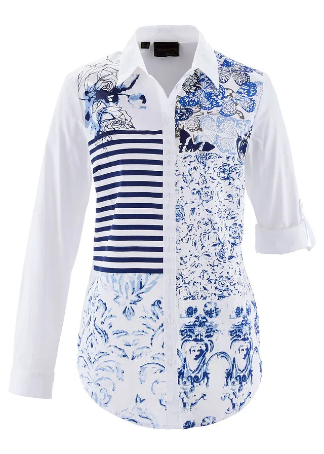 BLUSA CON ESTAMPADO DE PATCHWORK AZUL OSCUROAZUL INTERMEDIO ESTAMPADO