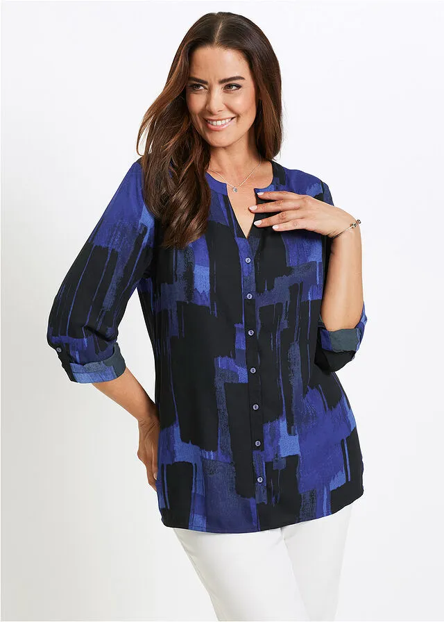 BLUSA LARGA CON ESTAMPADO AZUL ZAFIRONEGRO