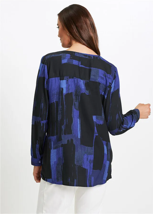 BLUSA LARGA CON ESTAMPADO AZUL ZAFIRONEGRO