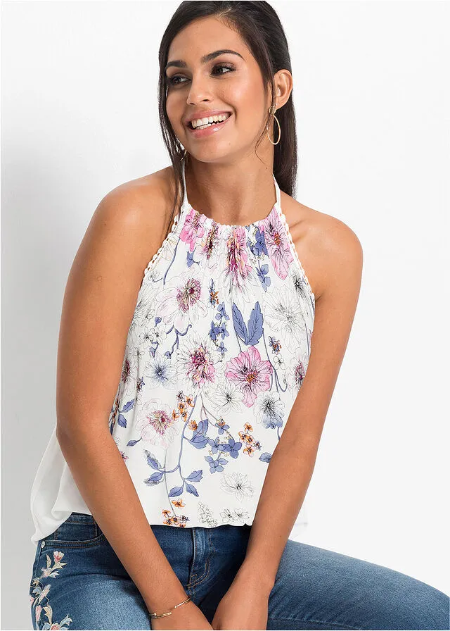 Blusa sin mangas Blanco lana estampado
