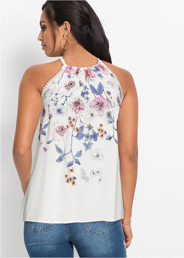Blusa sin mangas Blanco lana estampado