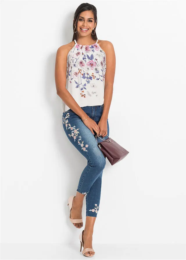 Blusa sin mangas Blanco lana estampado