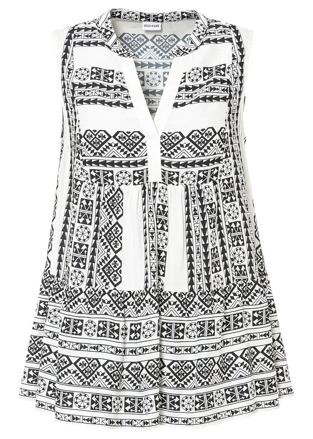 BLUSA SIN MANGAS NEGROBLANCO LANA ESTAMPADO