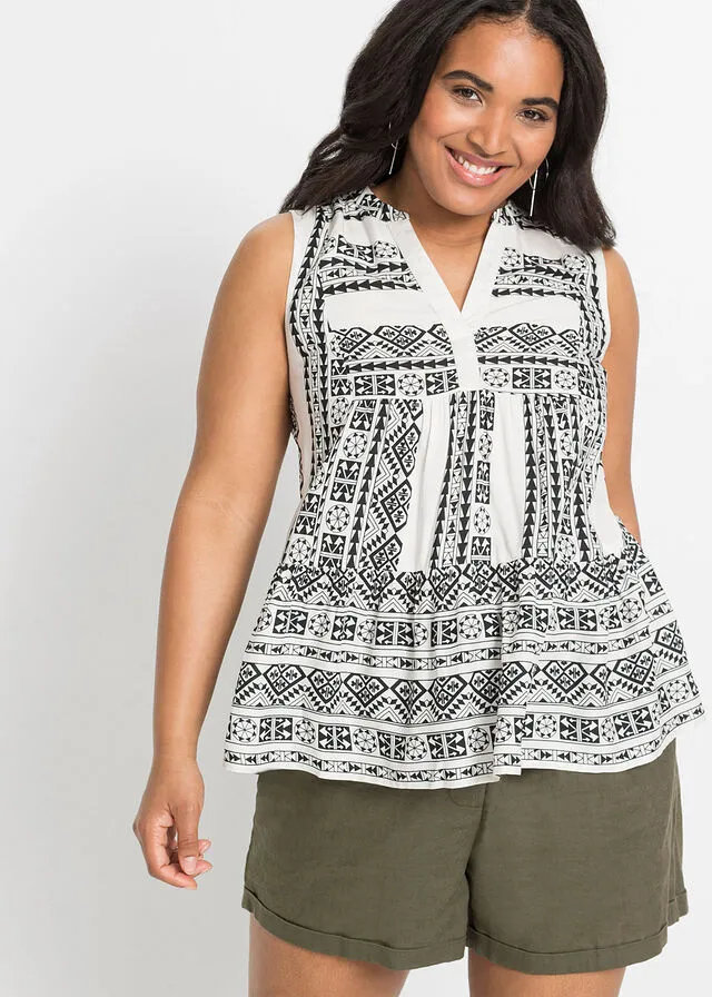 BLUSA SIN MANGAS NEGROBLANCO LANA ESTAMPADO