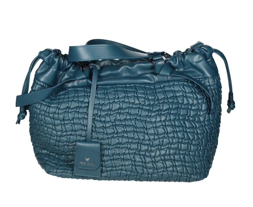 Bolso Acolchado Azul Petroleo Dos Asas Cierre Ajustable