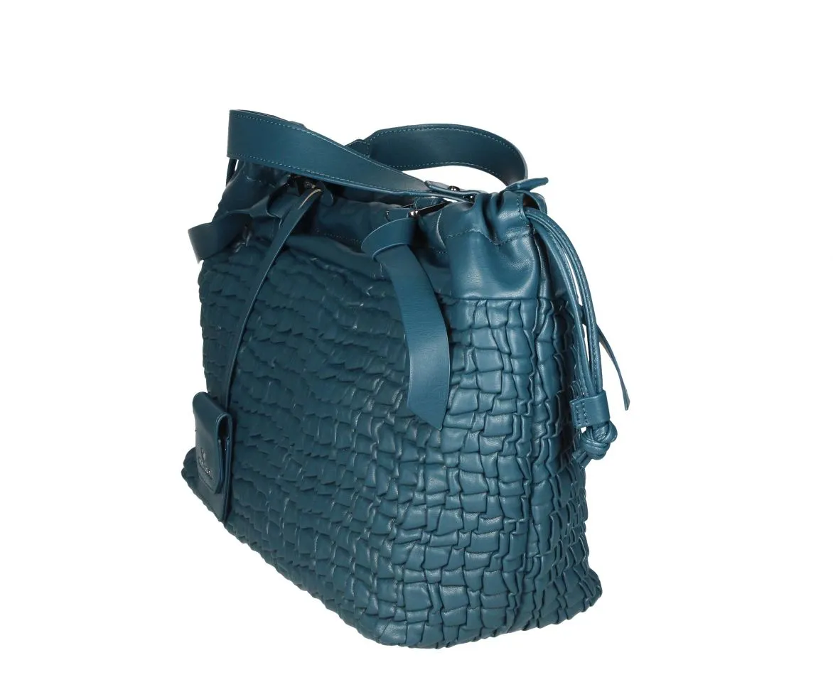 Bolso Acolchado Azul Petroleo Dos Asas Cierre Ajustable