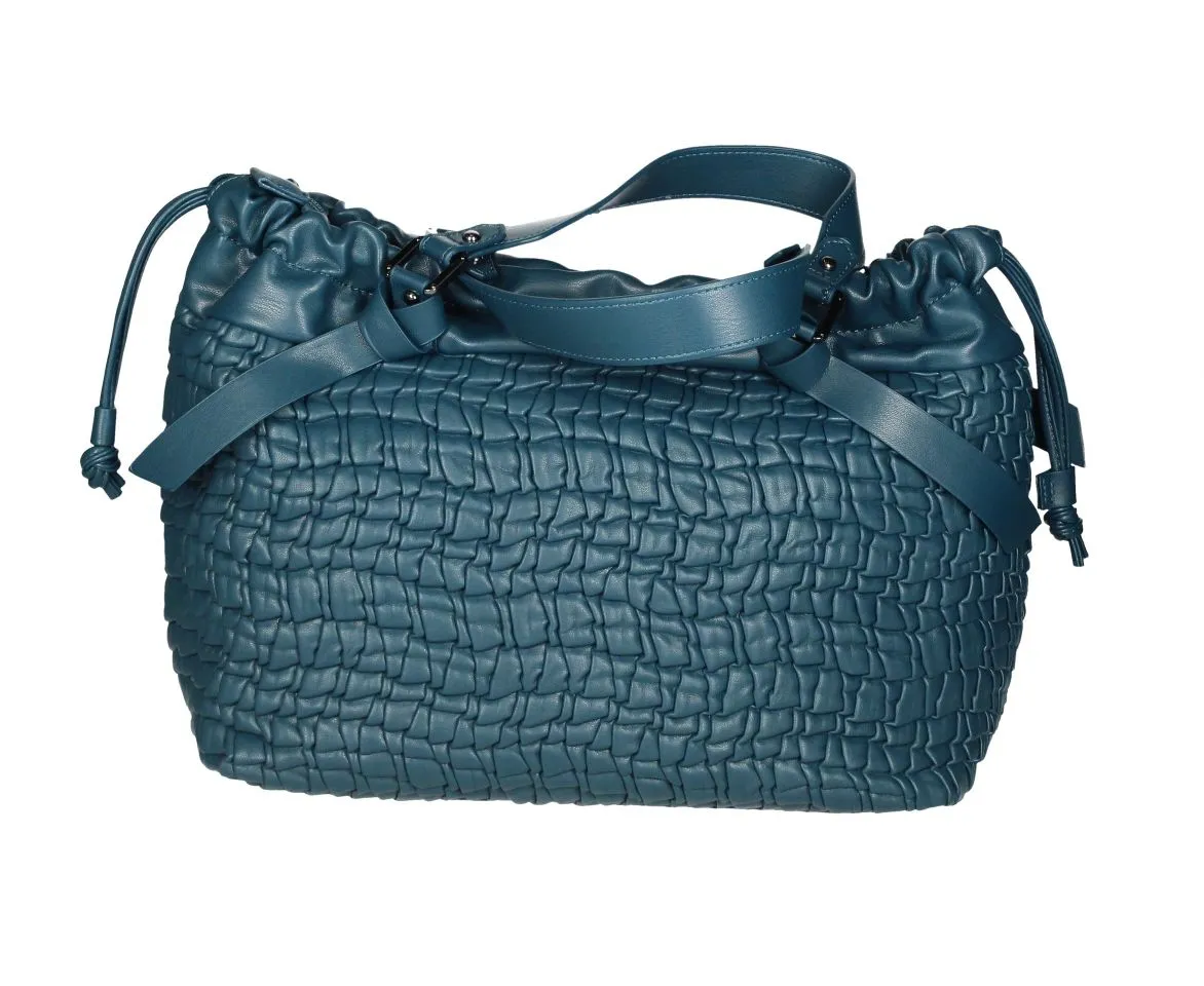 Bolso Acolchado Azul Petroleo Dos Asas Cierre Ajustable