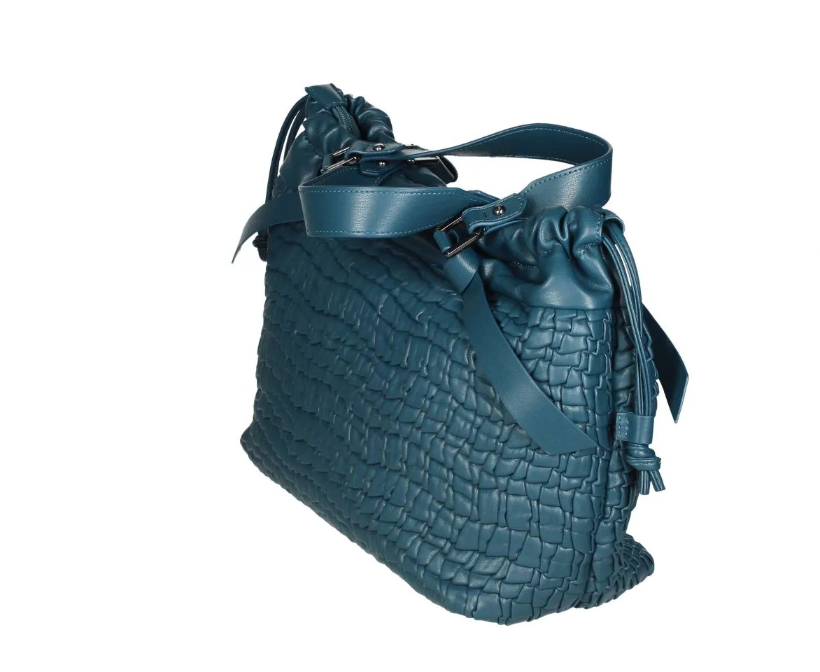 Bolso Acolchado Azul Petroleo Dos Asas Cierre Ajustable
