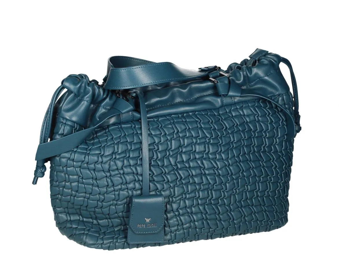 Bolso Acolchado Azul Petroleo Dos Asas Cierre Ajustable