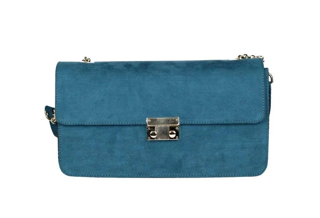 Bolso Antelina Verde Fuelles Ante Crochet Negro