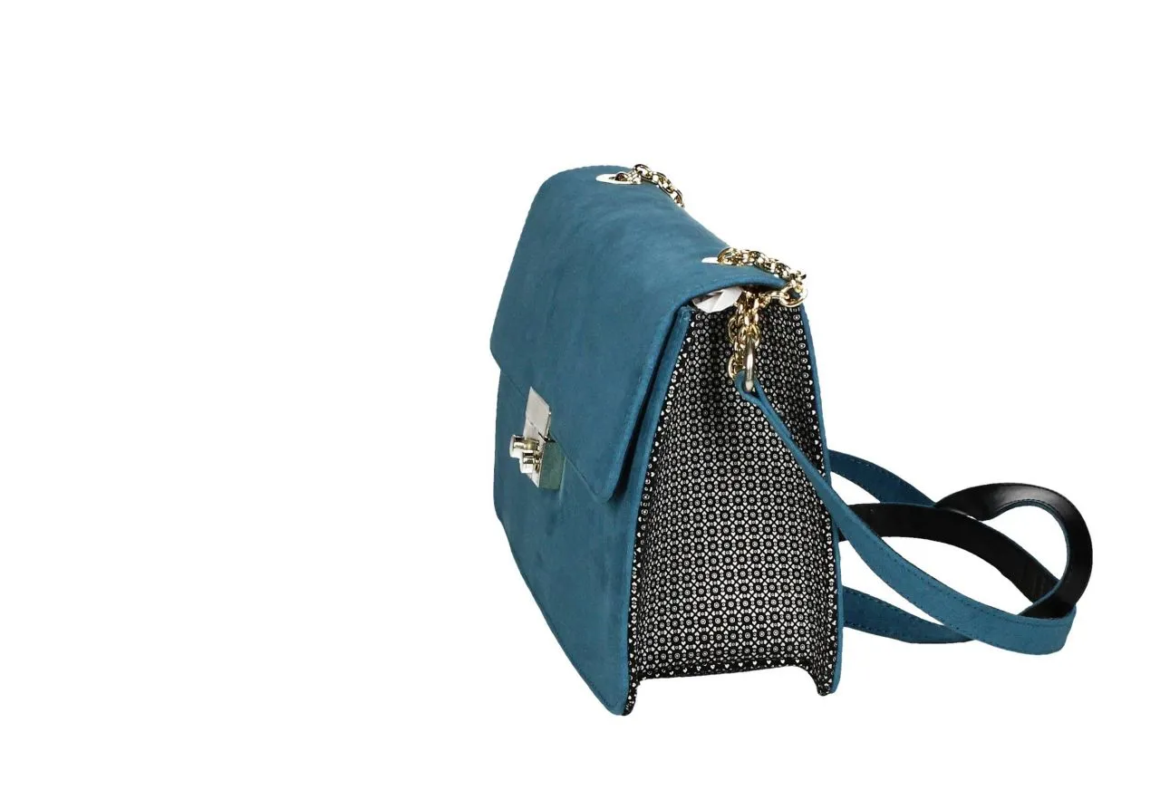 Bolso Antelina Verde Fuelles Ante Crochet Negro