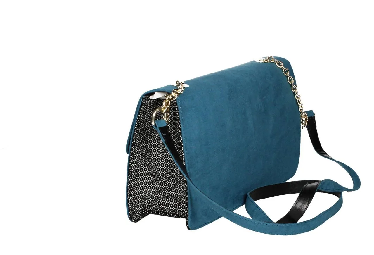 Bolso Antelina Verde Fuelles Ante Crochet Negro