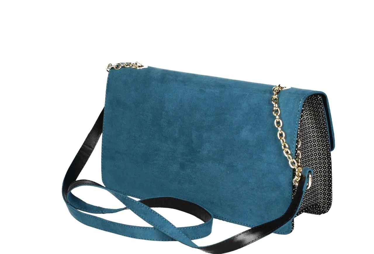 Bolso Antelina Verde Fuelles Ante Crochet Negro