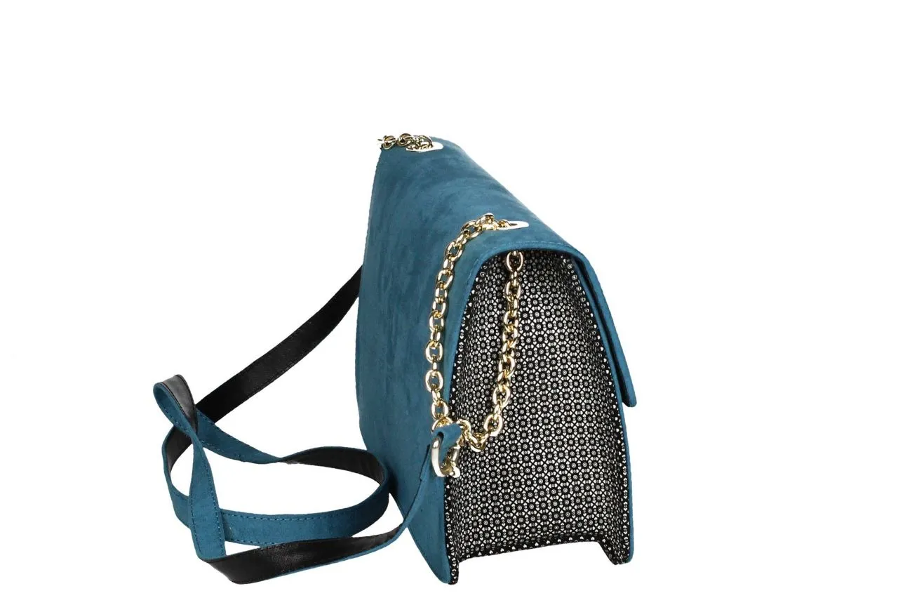 Bolso Antelina Verde Fuelles Ante Crochet Negro