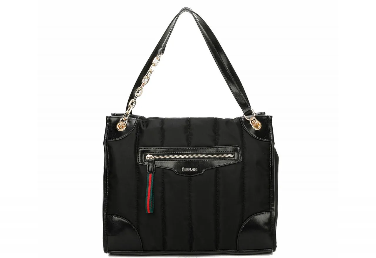 Bolso Colgar Nilon Negro Bolsillos 2 Asas Detalles Efecto Piel