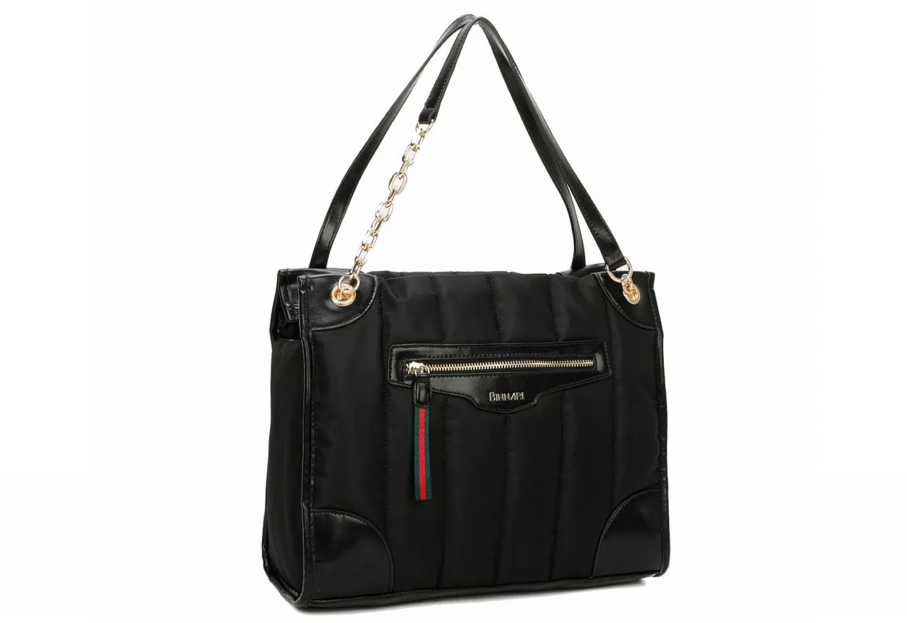 Bolso Colgar Nilon Negro Bolsillos 2 Asas Detalles Efecto Piel