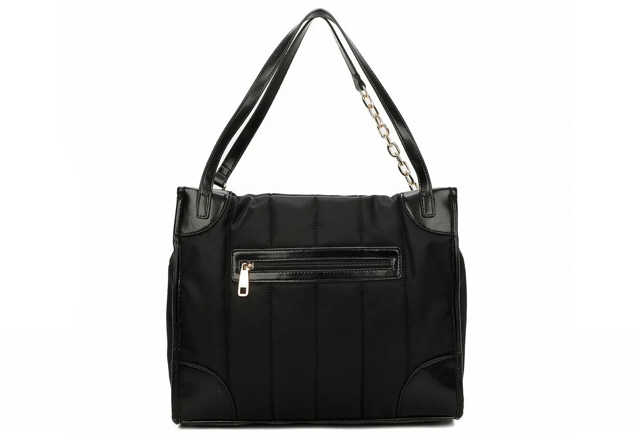 Bolso Colgar Nilon Negro Bolsillos 2 Asas Detalles Efecto Piel