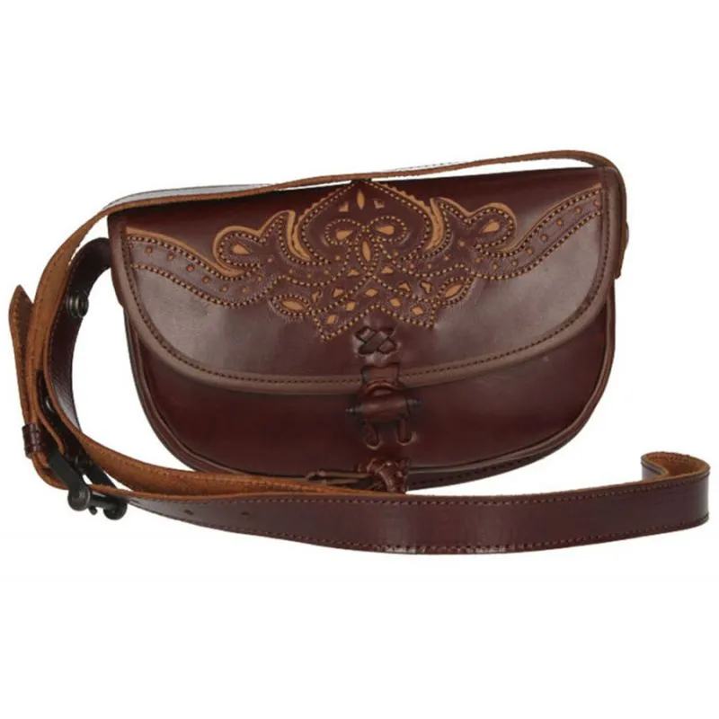 Bolso rociero cuero hilo amarillo con correa