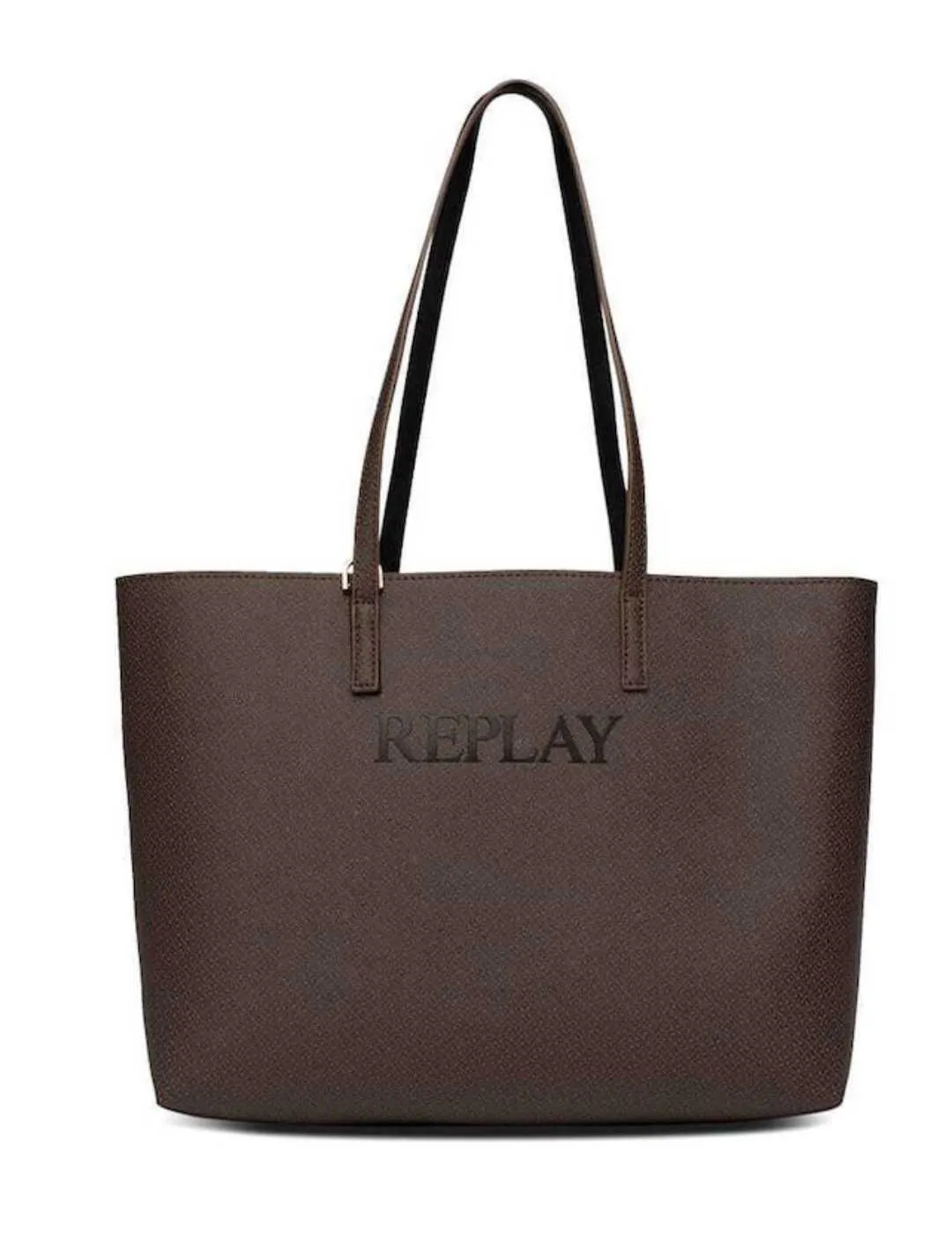 Bolso tote Replay marrón oscuro reversible con asas de mujer
