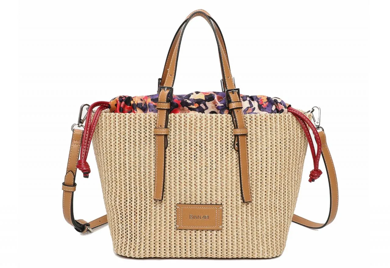 Bolso Trenzado Natural Saquito Estampado Cordones Ajustables