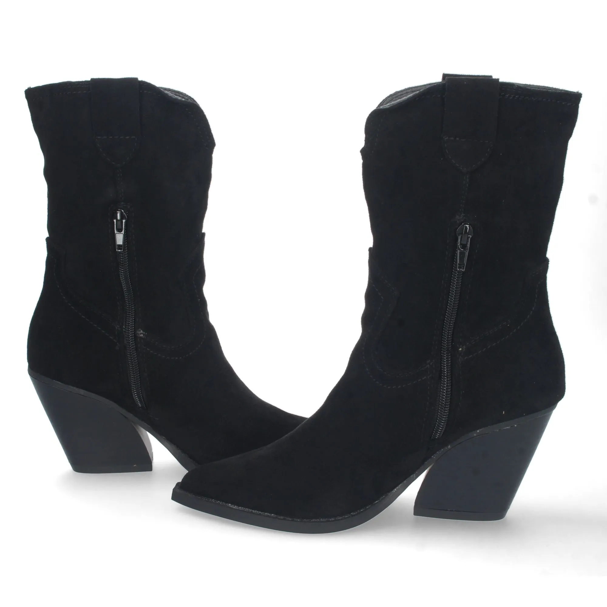 Botines cowboy negros de tacon campero para mujer