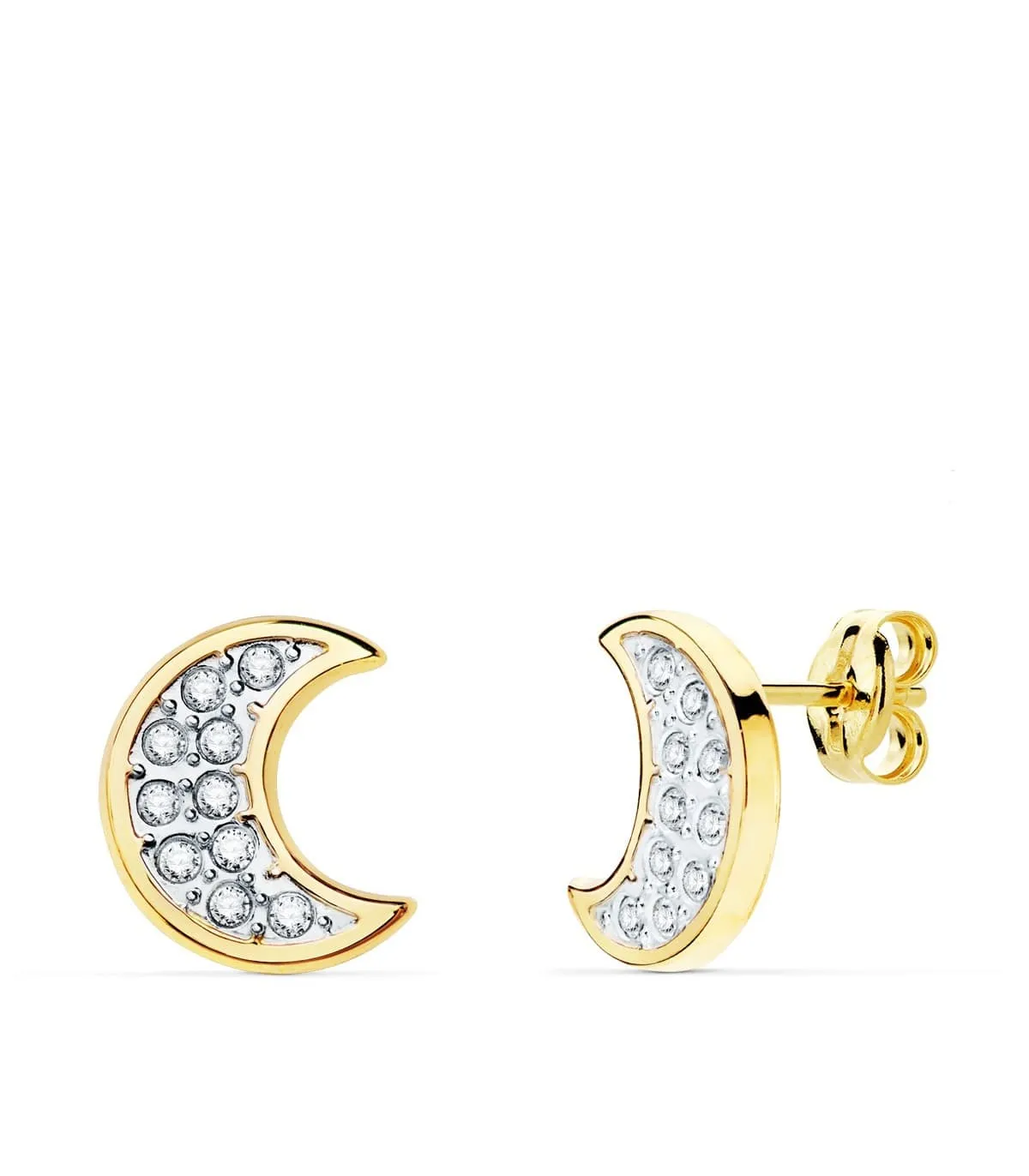 Boucles d'oreilles Lune Or Bicolore 18K 11mm