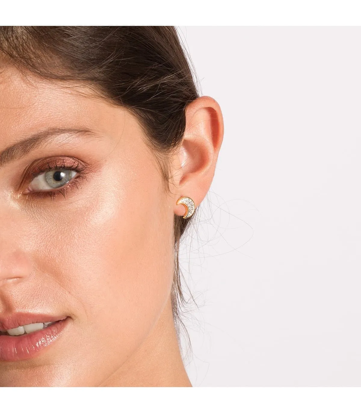 Boucles d'oreilles Lune Or Bicolore 18K 11mm