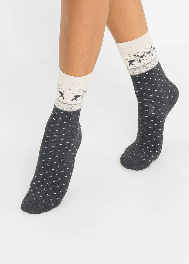 Calcetines térmicos (3 unidades) con algodón orgánico y etiqueta para regalo Gris jaspeado