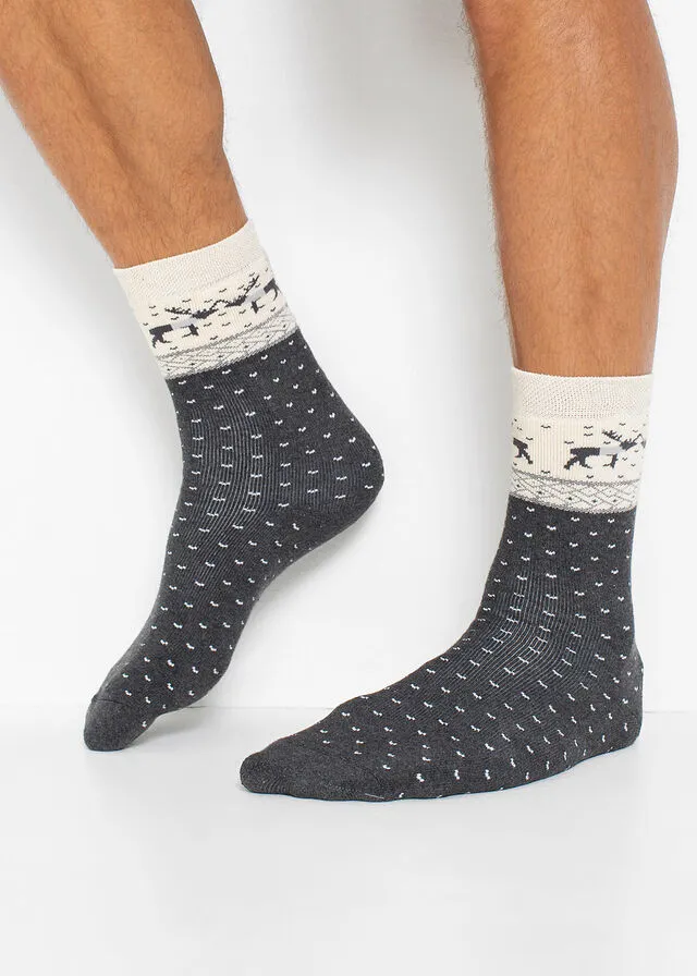Calcetines térmicos (3 unidades) con algodón orgánico y etiqueta para regalo Gris jaspeado