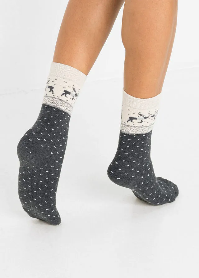 Calcetines térmicos (3 unidades) con algodón orgánico y etiqueta para regalo Gris jaspeado